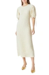 English Factory Textured Puff Sleeve Midi Dress In Cream