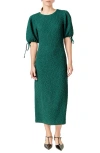 English Factory Textured Puff Sleeve Midi Dress In Green