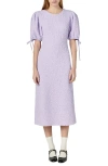 English Factory Textured Puff Sleeve Midi Dress In Lilac