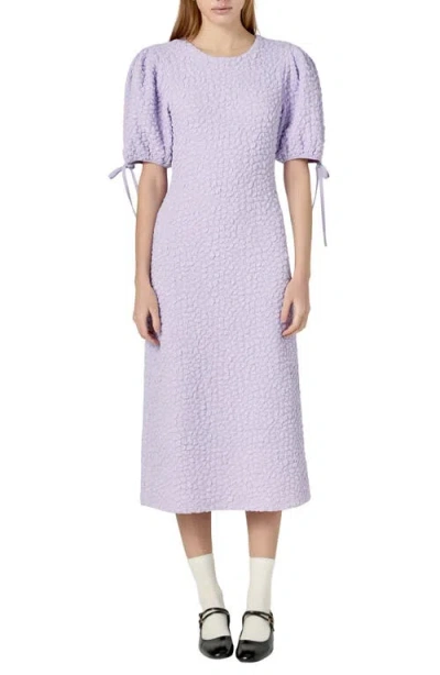 English Factory Textured Puff Sleeve Midi Dress In Lilac