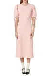 English Factory Textured Puff Sleeve Midi Dress In Pink