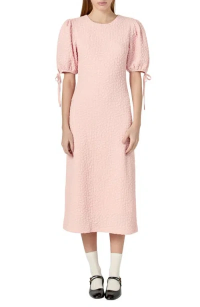 English Factory Textured Puff Sleeve Midi Dress In Pink