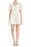 English Factory Textured Puff Sleeve Minidress In Beige