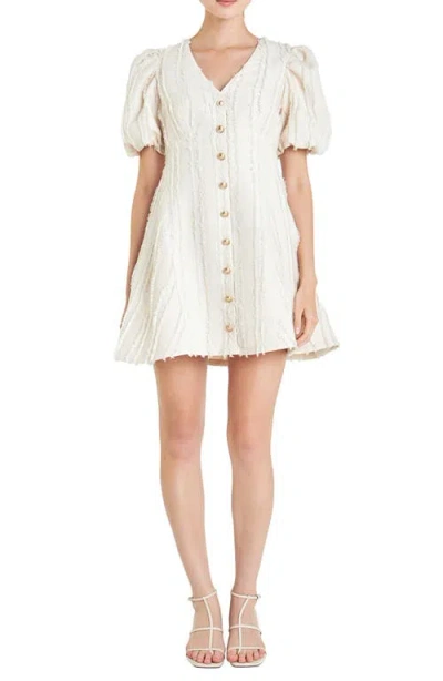 English Factory Textured Puff Sleeve Minidress In Beige