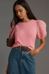 English Factory Textured Mixed Media Puff Sleeve Top In Pink