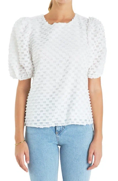 English Factory Textured Puff Sleeve Top In White