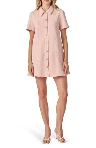 English Factory Textured Short Sleeve Mini Shirtdress In Pink