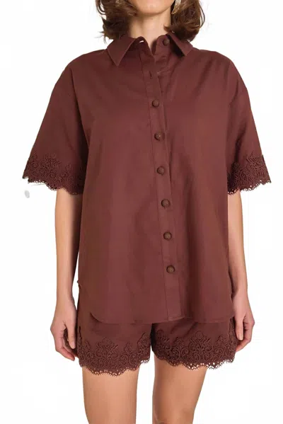 English Factory The Midnight Lace Linen Shirt In Rust In Brown