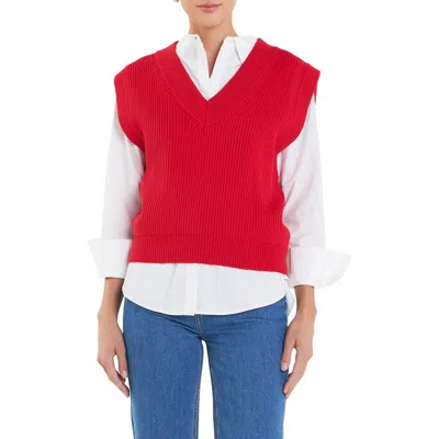 English Factory Throw On Sweater Vest In Red
