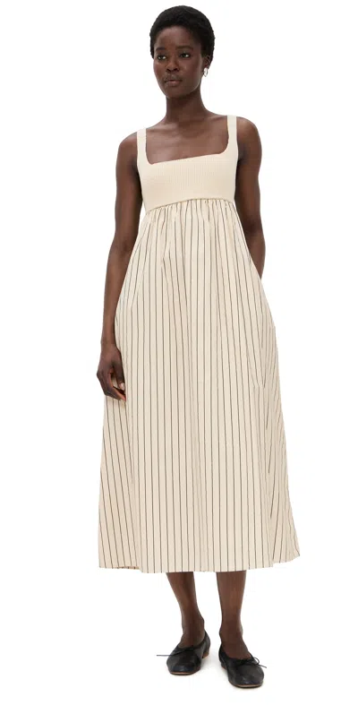 English Factory Tie Back Knit Combo Striped Dress Tan Stripe
