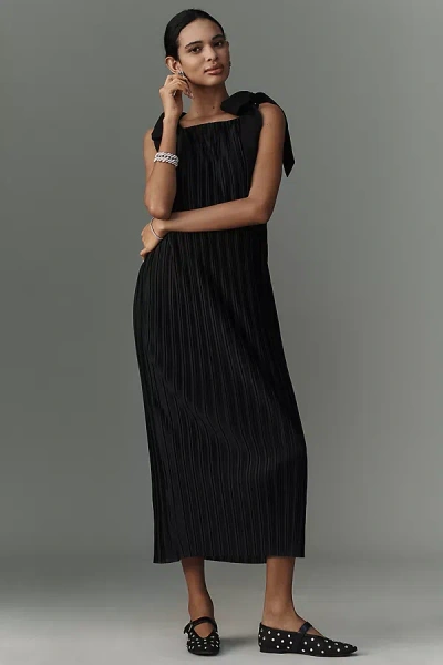 English Factory Tie-strap Pleated Midi Dress In Black