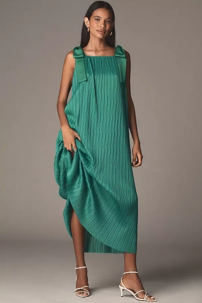 English Factory Tie-strap Pleated Midi Dress In Green