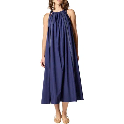 English Factory Tie Strap Trapeze Midi Sundress In Blue