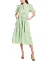 English Factory Short-sleeve Gingham Tiered Midi Dress In Green