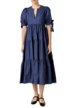 English Factory Tiered Midi Dress In Navy