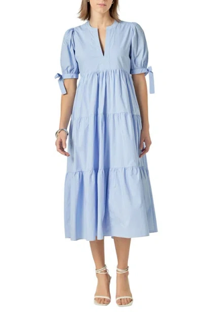English Factory Tiered Midi Dress In Powder Blue