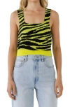 English Factory Tiger Sweater Tank In Lime/black