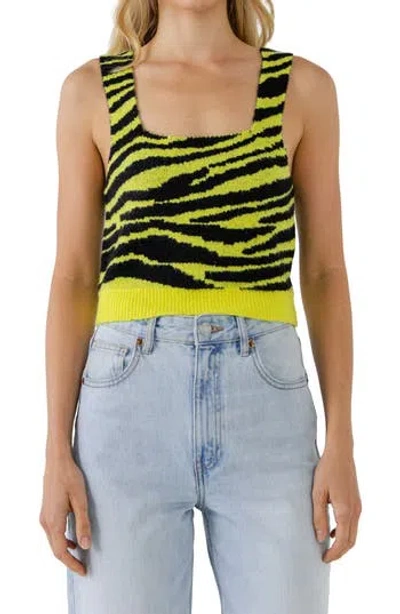 English Factory Tiger Sweater Tank In Lime/black