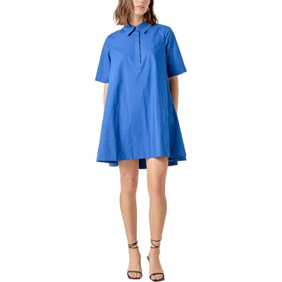 English Factory Trapeze Cotton Shirtdress In Blue