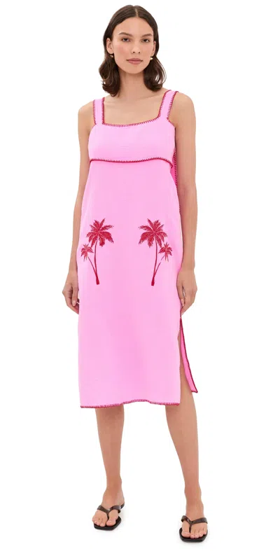 English Factory Tropical Embroidered Midi Dress Pink/red In Purple