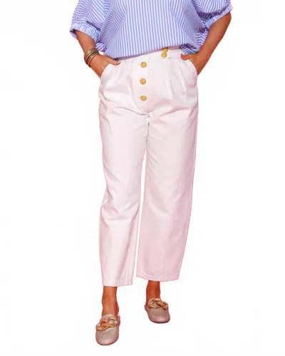 English Factory Trouser Pants With Gold Buttons In White In Pink