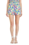 English Factory Tulip Print Ruffle Cotton Shorts In Blue Multi
