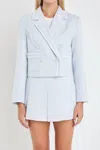 English Factory Double Breasted Tweed Blazer In Blue