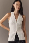 English Factory V-neck Ribbed Cardigan Sweater Tank In White