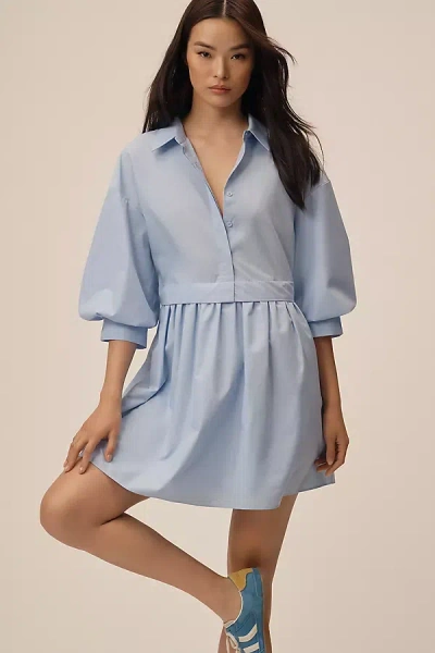 English Factory V-neck Shirt Dress In Blue