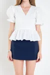 English Factory Mixed Media Scalloped Edge Top In White In White