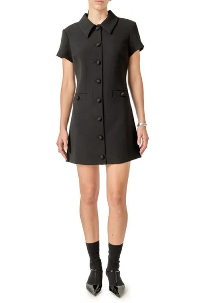 English Factory Velvet Button Mini Shirdress In Black