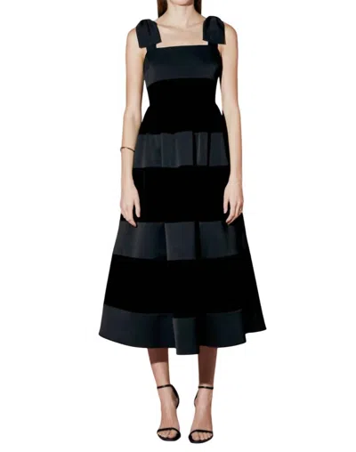 English Factory Velvet Contrast Sleeveless Midi Dress In Black