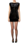 English Factory Velvet Power Shoulder Minidress In Black