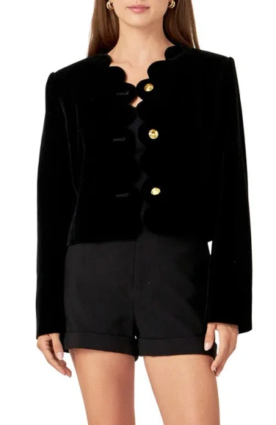 English Factory Velvet Scallop Jacket In Black