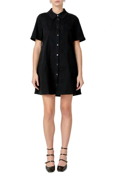 ENGLISH FACTORY ENGLISH FACTORY WASHED DENIM MINIDRESS