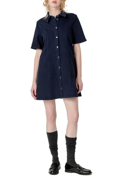 English Factory Washed Denim Minidress In Dark Navy