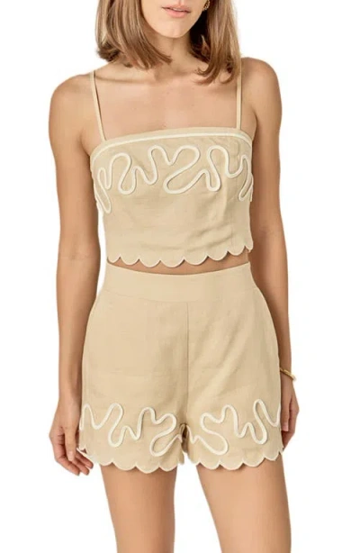 English Factory Wavy Embroidered Crop Camisole In Neutral
