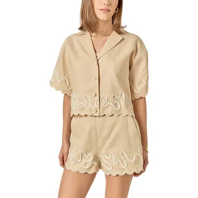 English Factory Wavy Embroidered Crop Linen Shirt In Neutral