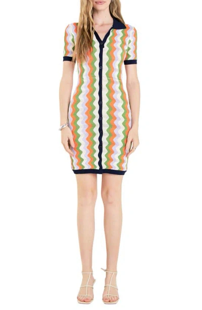 English Factory Wavy Stripe Short Sleeve Sweater Dress In Orange Multi Stripe