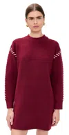 English Factory Whipstitch Long Sleeve Sweater Minidress In Burgundy