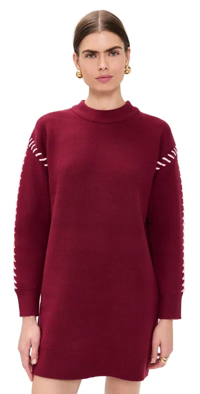 ENGLISH FACTORY WHIP STITCHED KNIT MINI DRESS BURGUNDY/PINK