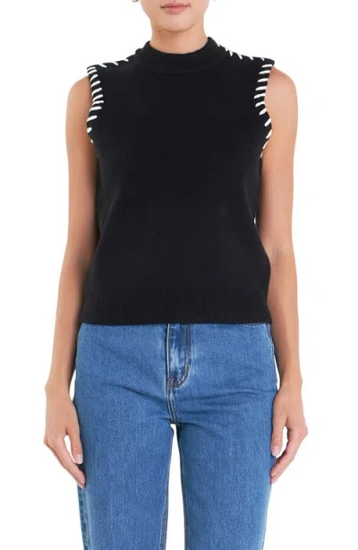 English Factory Whipstitch Detail Sweater Vest In Black/white