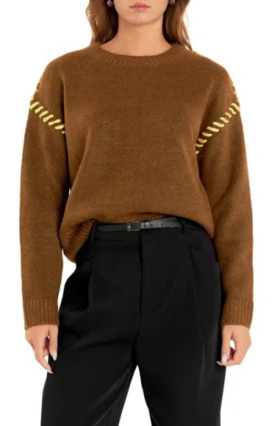 English Factory Whipstitch Sweater In Camel/yellow