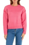 English Factory Whipstitch Accent Crewneck Sweater In Pink/fuchsia