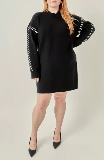 English Factory Whipstitched Knit Minidress In Black