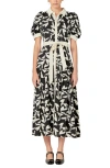 English Factory White And Black Printed Midi Dress In Ivory And Black In Ivory/black