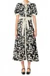 English Factory White And Black Printed Midi Dress In Ivory And Black In Multi