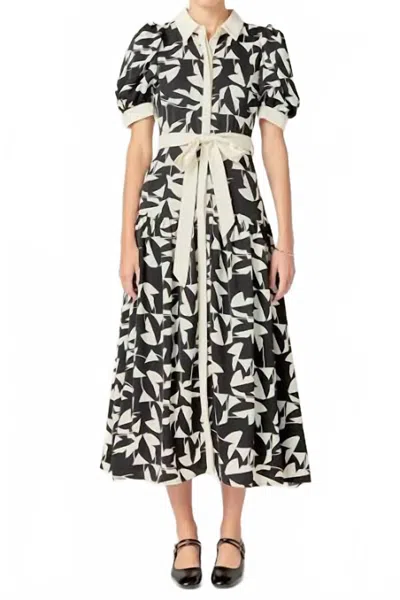 English Factory White And Black Printed Midi Dress In Ivory And Black In Multi