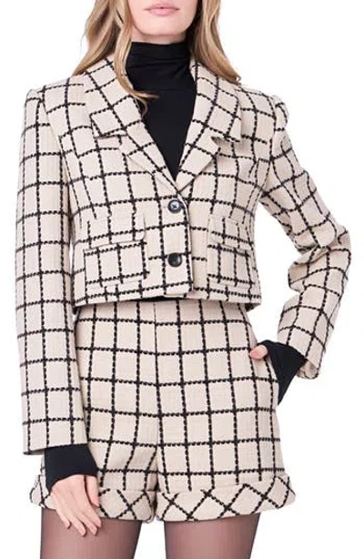English Factory Windowpane Check Crop Tweed Jacket In Beige/black