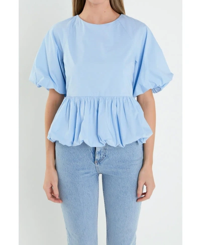 English Factory Women's Balloon Poplin Top In Powder Blue